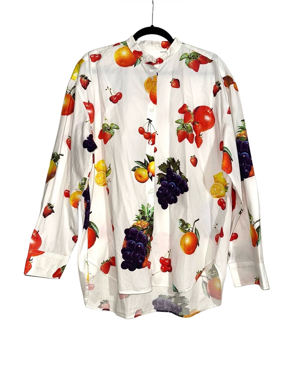 MSGM Fruit Print White Button Down Long Sleeve Cotton Shirt 48 US XXL